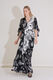 Cloak Sleeve Printed Black Maxi Silk Dress