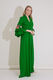 Embroidered Frilling V Neck Maxi Green Dress