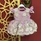 PURPLE CREAM LACED BACK DECORATED BABY DRESS FOR GIRLS