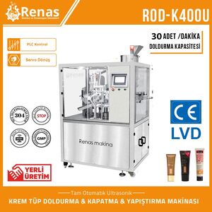 ROD-K400U - ULTRASONIC INDUSTRIAL CREAM TUBE FILLING AND STICKING MACHINE