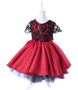 MODERN BABY LONG BACKED RED BLACK LACED BABY DRESS