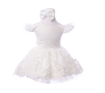 WHITE LACY TAILED BABY GIRL DRESS